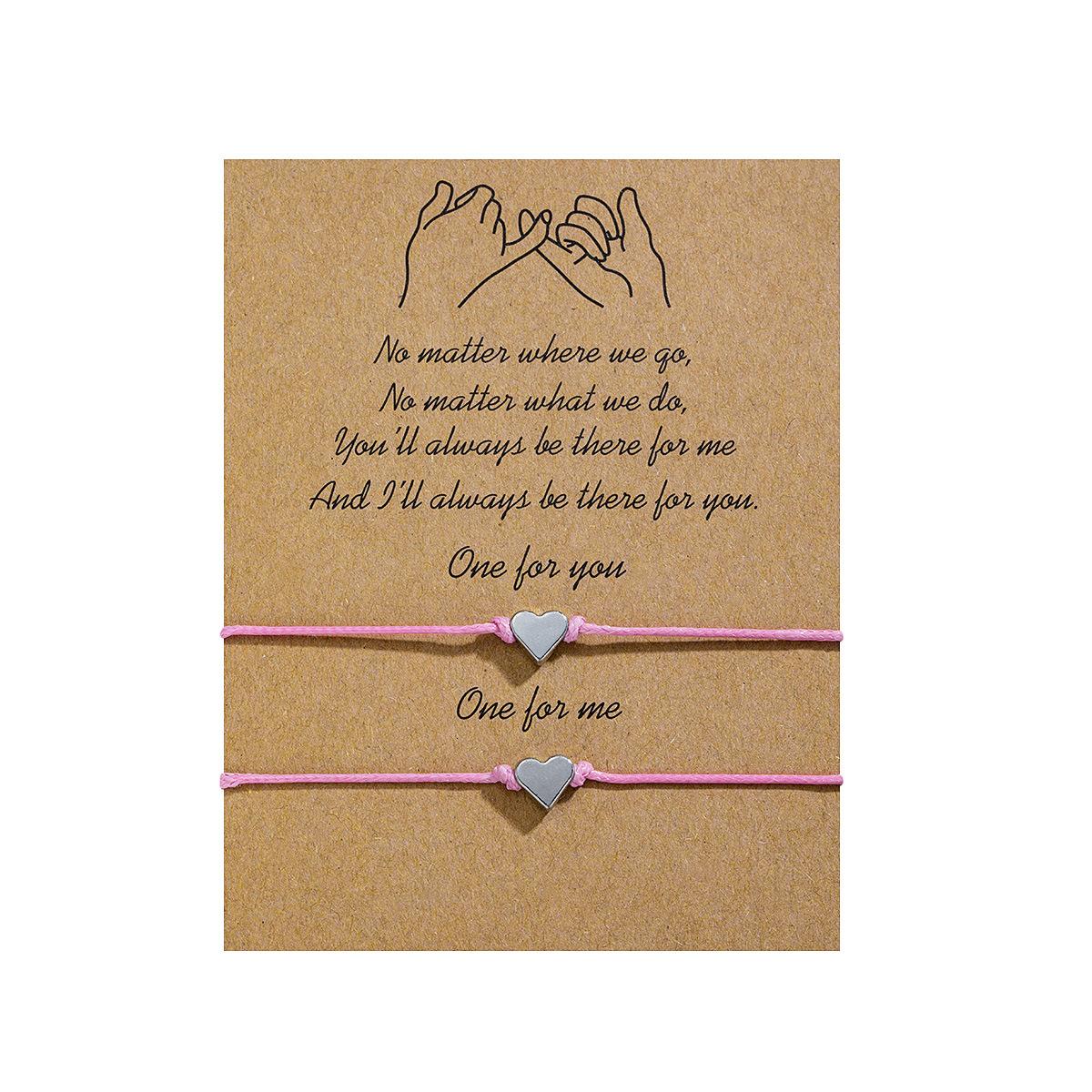 

2pcs New Adjustable Small Heart Bracelets Simple Creative Friendship Card Bracelet Star Gift Couple Bracelets Women розовый