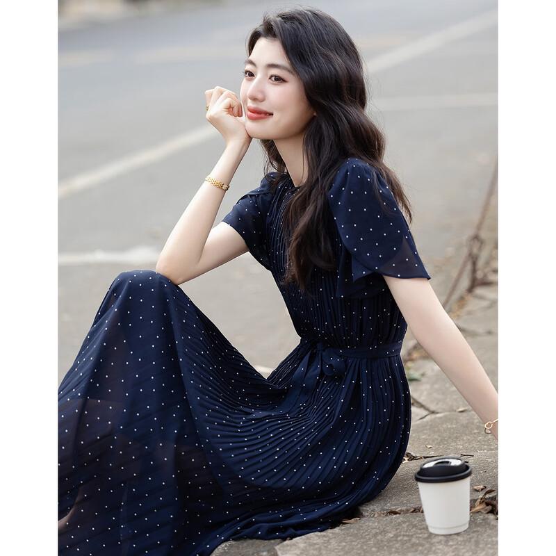 Demana Elegant Watermark Polka Dot Ruffle Sleeve Midi Dress