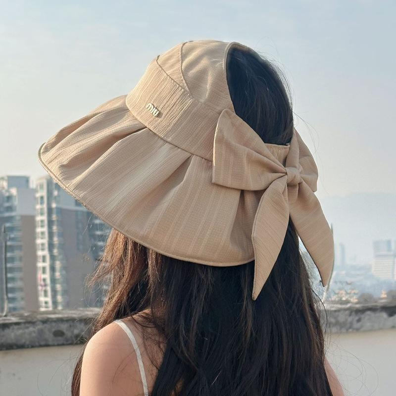 Summer hat female texture bow bucket hat travel folding sunscreen sun hat outdoor sun hat new