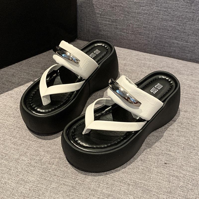 Platform slippers women's summer new retro fashion comfortable one-word drag with skirt beach drag tide