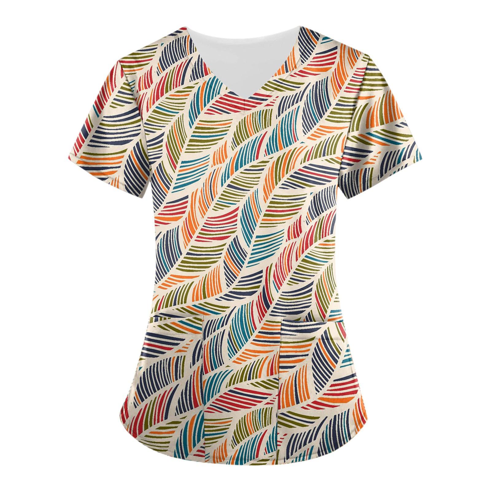 

Женские топы с короткими рукавами и v-образным вырезом с цветочным принтом, рабочая униформа, карманная блузка XL жёлтый