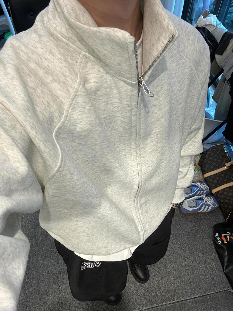 Men's American Retro Boxy Fit Cleanfit Stand Collar Zipper Cardigan Hoodie Outerwear for Autumn/Winter