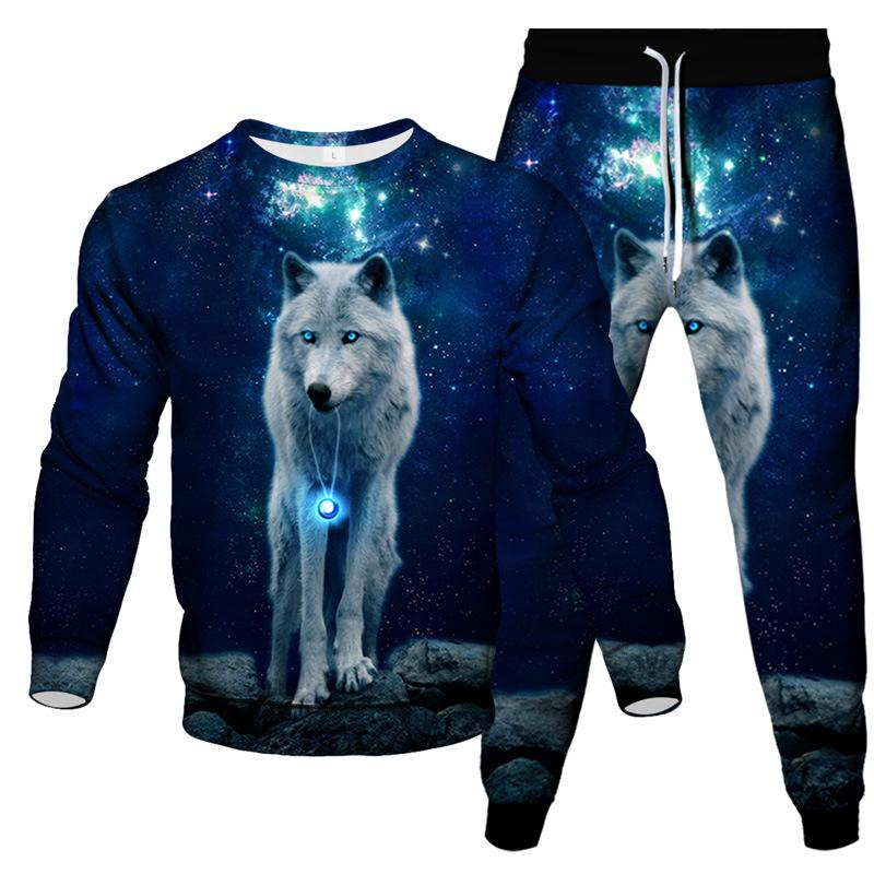 Spring Autumn Dazzle Wolf 3D Print Sportswear Set Casual T Shirt Pants 2-Piece Set Oversize Pullover Hip Hop Unisex Clothing