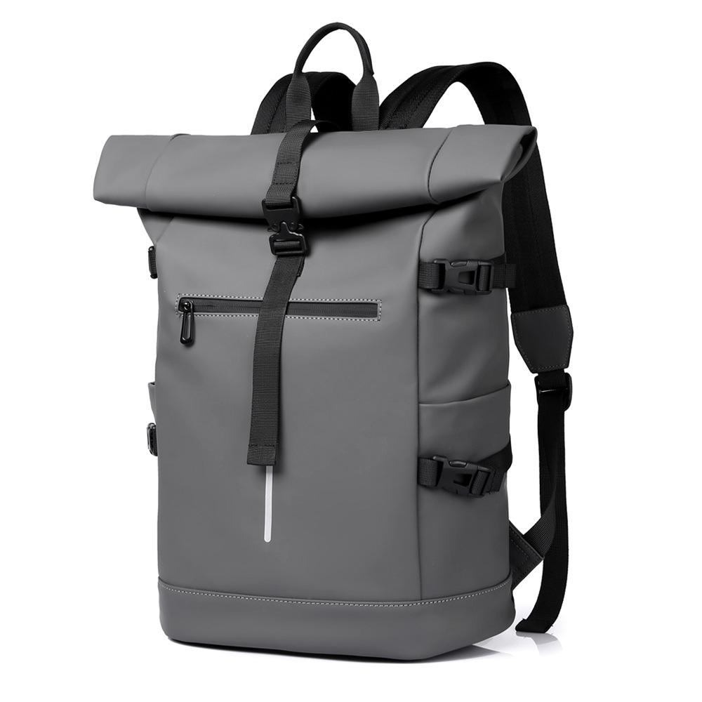 Men s Large Capacity Roll-Top Backpack - Fashionable Solid Color, Perfect for Business Travel and College Students.