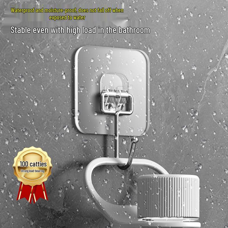 Large Transparent Stainless Steel Adhesive Hook: Strong, Thickened, Waterproof, and Traceless for Kitchen and Bathroom Use