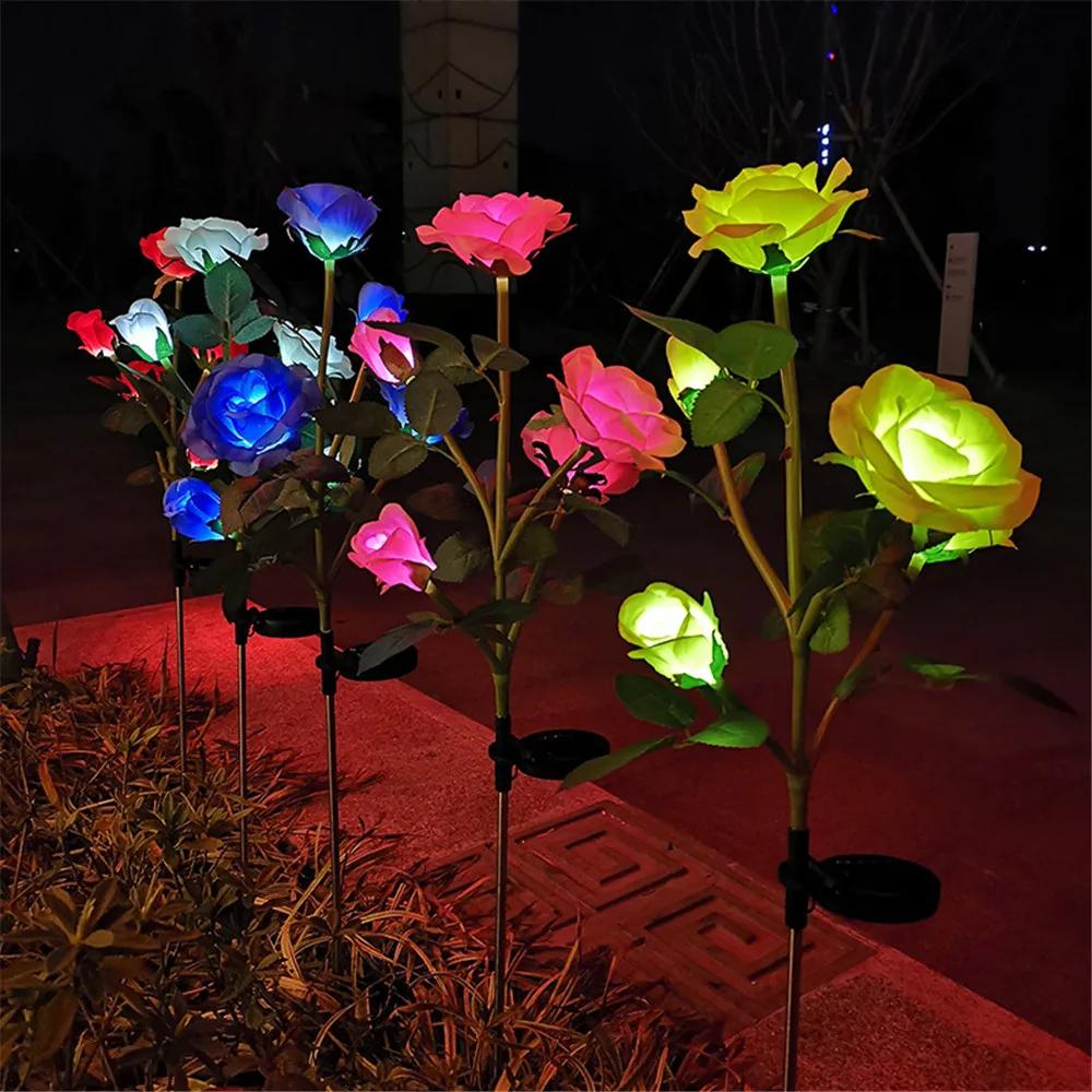 Solar Lights Outdoor Decorative Solar Garden Lights Rose Flower Lawn Lamp for Yard Patio Garden Decor Flowers