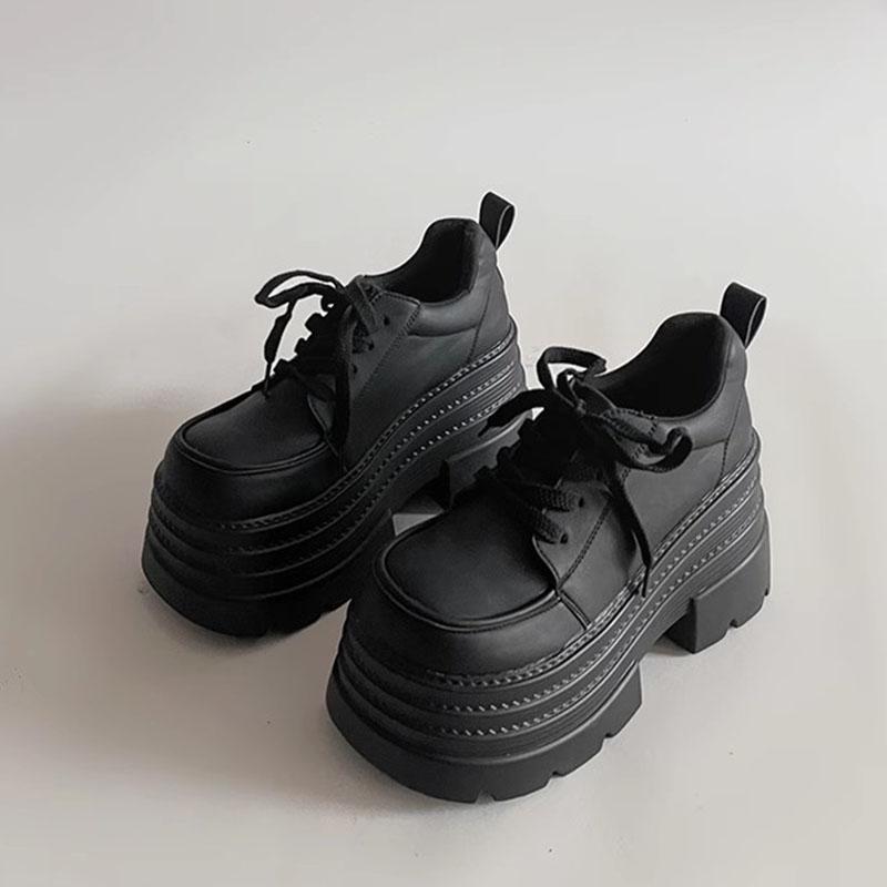Retro British Style Black Leather Shoes New Spring Autumn Pumps for Women Heightening Thick Bottom Mary Jane Heeled Single Shoes