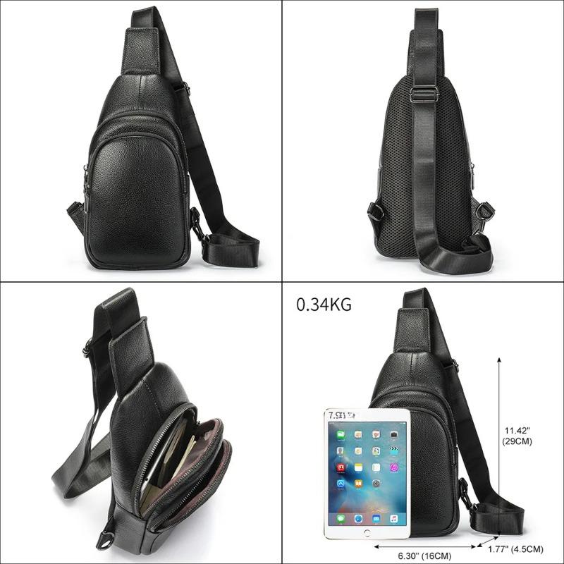 Real leather men's crossbody shoulder bag, fashionable, versatile, casual, portable, breathable, multi pocket chest bag