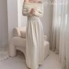 Blue Beryl Knit Fit High Long Women's Off-the-Shoulder Dress, & Flare, Waist, Sleeves, Elegant, Ivory, BB059-IV-M