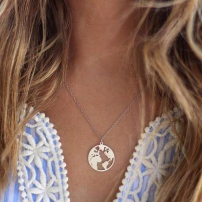 Hohle runde Weltkarte-Anhänger-Halskette für Damen, Schmuck, Geburtstagsgeschenk