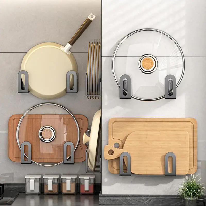 2pcs Pot Lid Holders Inside Cabinet Wall Mount Pot Lid Hanger No Drilling Adhesive Vertical Cookware Storage Rack for Kitchen
