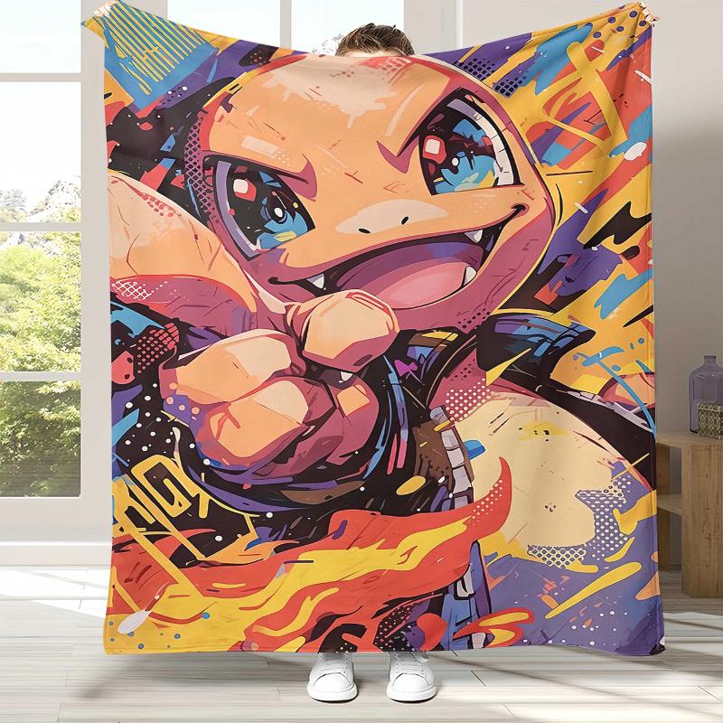 Charizard Charmander Pokemon Flannel Blanket,Ultra Soft Warm Plush Throw for Home Bedroom Bed Sofa Cover Office Camping Picnic