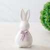 Ceramic Bunny Figurine Easter White Rabbit Statue with Bow for Spring Easter Indoor Home Table Centerpiece