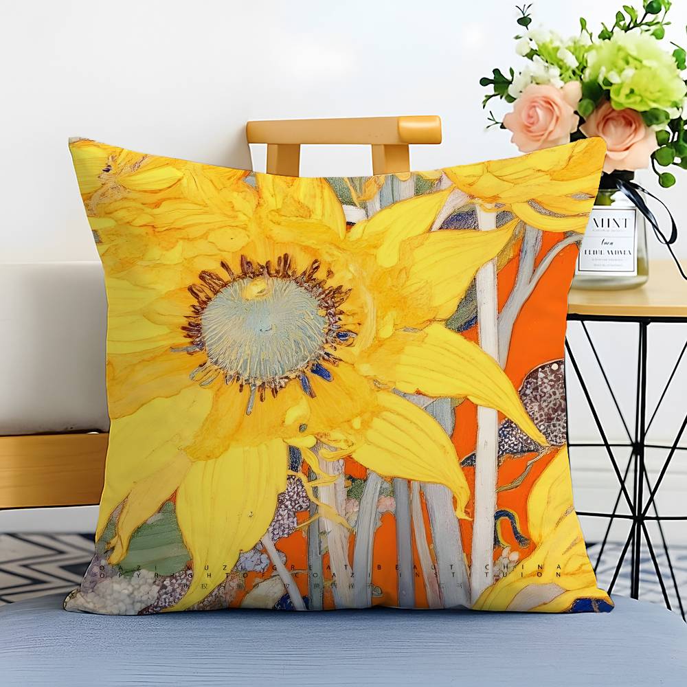 Einfacher Sonnenschein Sonnenblumen-Kunst Kissenbezug Bedruckt Gebürstetes Fleece Kissen Babyhaut-Touch Umweltfreundlicher Farbsublimat