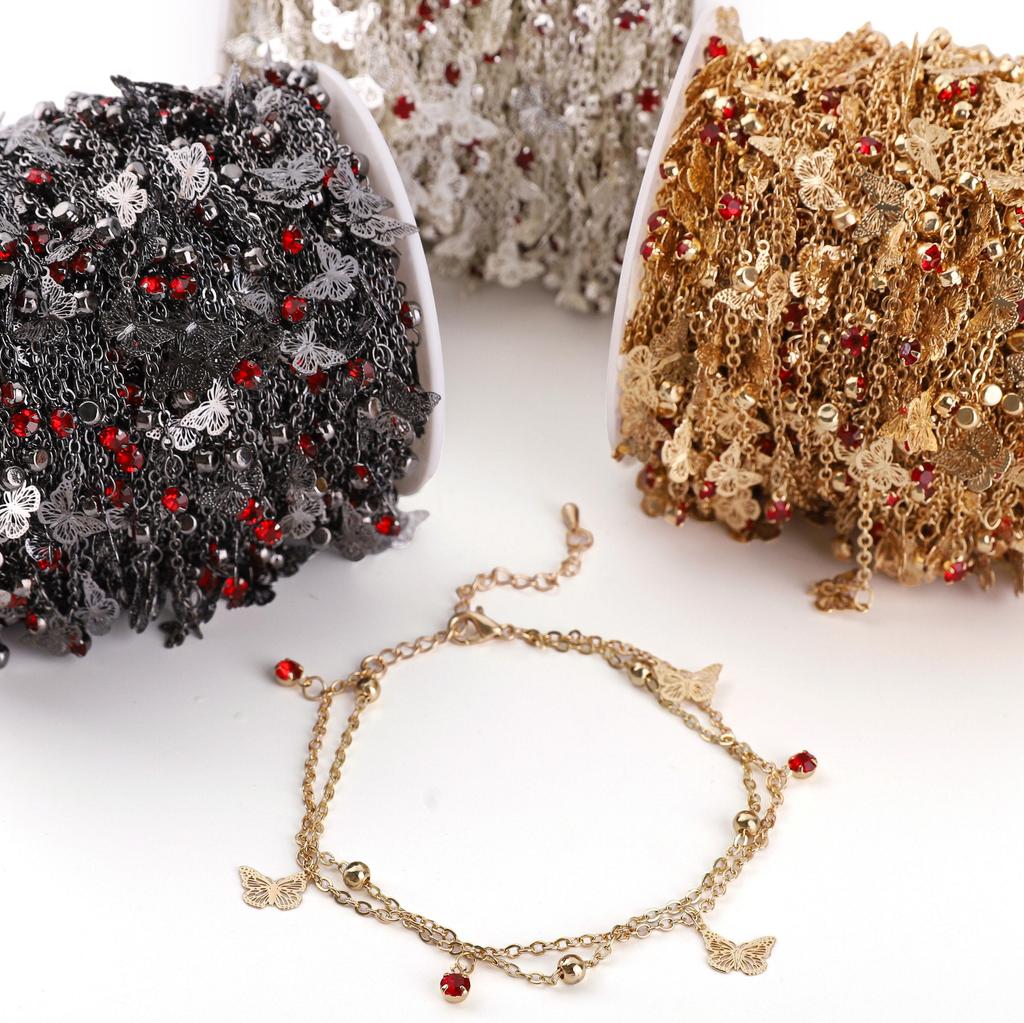 Chaîne Papillon Couleur Cuivre Diamant Rouge Pour Fournitures de Fabrication de Bijoux