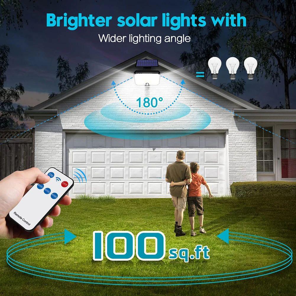 Outdoor LED Solar Light 3 Modes Motion Sensor Flood Lamp IP65 Waterproof Security Lights with Remote for Garage Wall Light