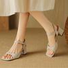 Women's Sandals Summer Shoes Elegant Medium Heels Nude Silver Black Party Shoes Designer Flip Flops Girls Large Size Footwear