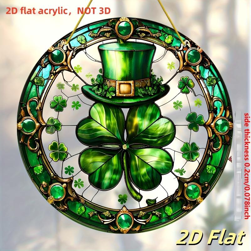 2D Flat St. Patrick'S Day Acrylic Irish Themed Decor Sign, Clover & Top Hat Design, Home Decor Plaque Hanging Wall Art Decorative Garden Decoration Fo
