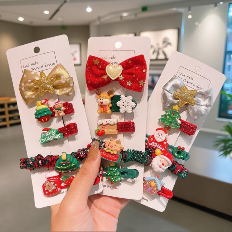 Pinces à cheveux pour enfants Mignon Père Noël - 2025 Noël Pinces latérales à frange bec de canard pour petites filles