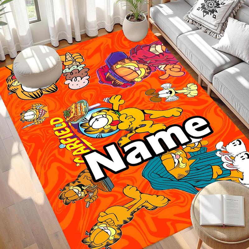 Custom Name Personalized Garfield Print Carpet, Versatile Home Decor Rug, for Playroom, Apartment, Balcony, Entryway, Hallway Gift