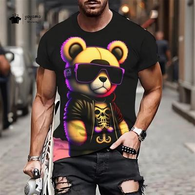 Camiseta de Manga Corta con Estampado de Oso 3D Fresco Moda Hip Hop Estilo Callejero Top Verano Holgado Ropa Casual para Exteriores Camisetas para Hombre