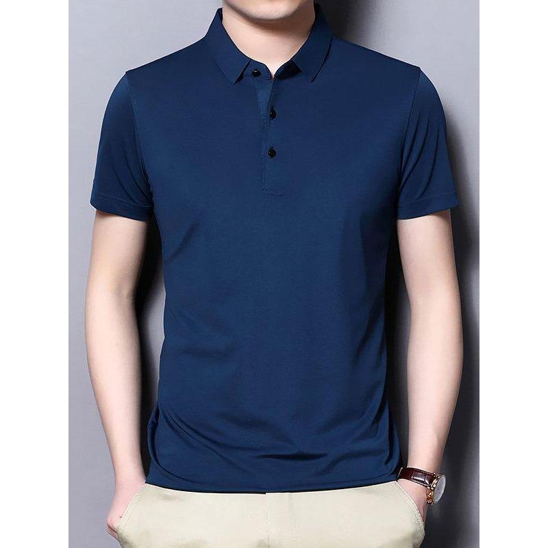 Hochelastisches Nahtloses Herren-Poloshirt aus Eisseide - Schnelltrocknend, Sommer, Kurzärmlig, Bügelfrei, Neuer Stil