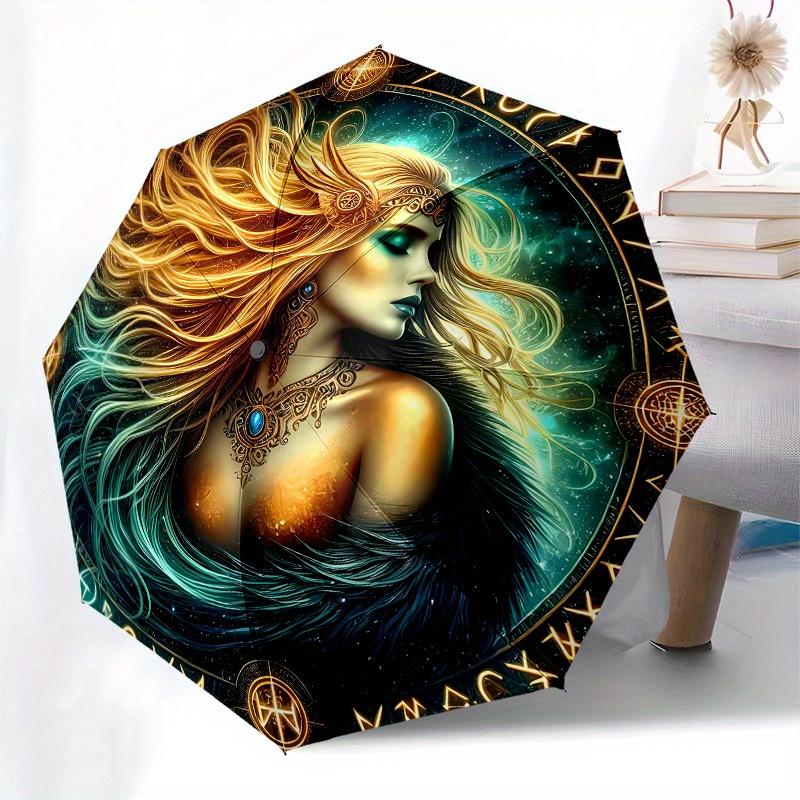 Enchanted Fantasy Art Print: Mystical Woman with Long HairUmbrella, Portable 3-Fold Compact Umbrella for Men & Women Gift
