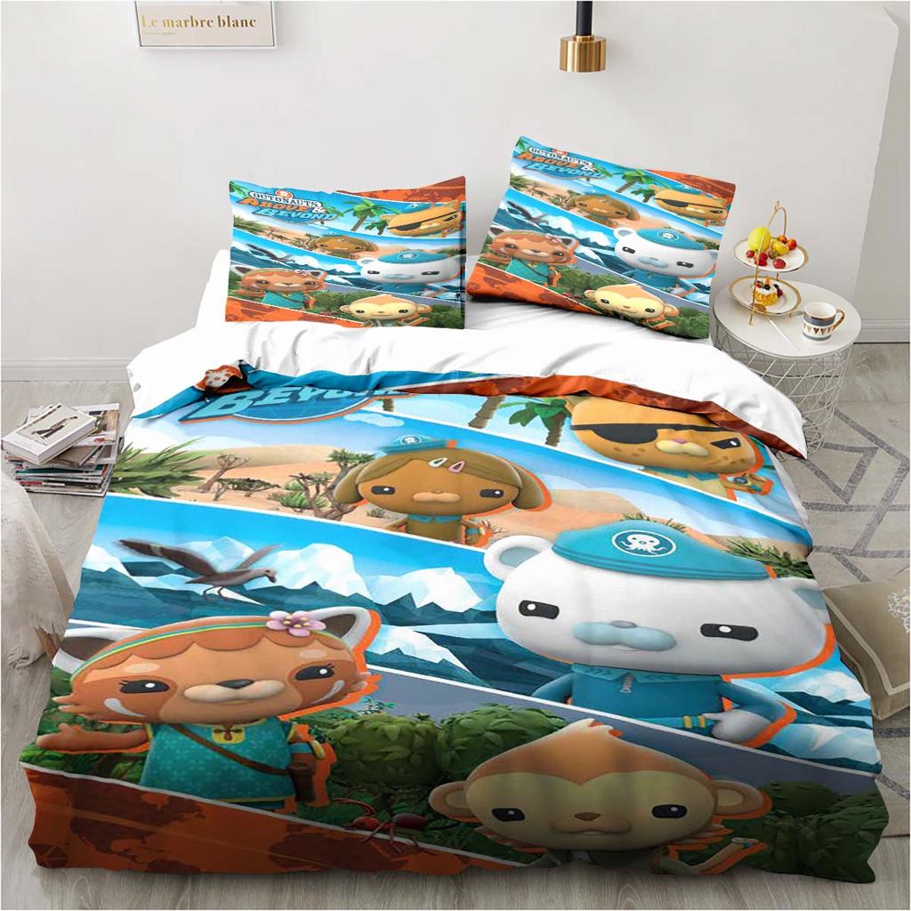 Kreslená povlaková souprava Octonauts Ložnice Postel Třídílná sada Jednolůžko Dvojlůžko Královská velikost Povlak na přikrývku a povlak na polštář Dětský dárek