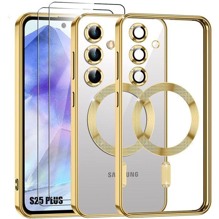 Case for Samsung Galaxy S25 Plus - with Magnetic Circle - Gold + 2 Tempered Glasses - BOOLING®