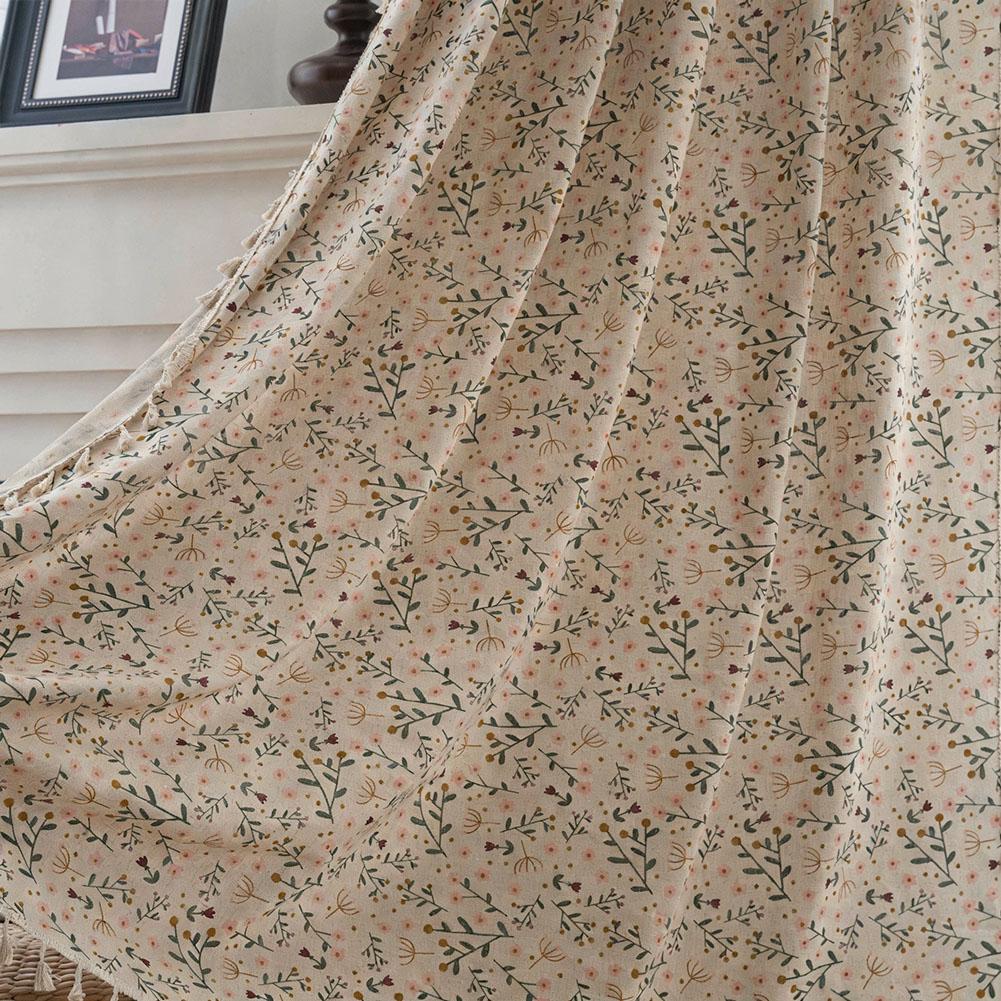 Polyester Cotton Printed Fringe Curtains Semi-Blackout Windows Curtains With Tassels Cotton Linen Curtains Panels For Bedroom