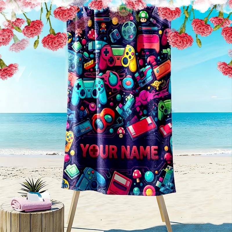 Name Custom Gamer Print Beach Towel, Large Soft Quick Dry Towel for Beach Camping Swimming