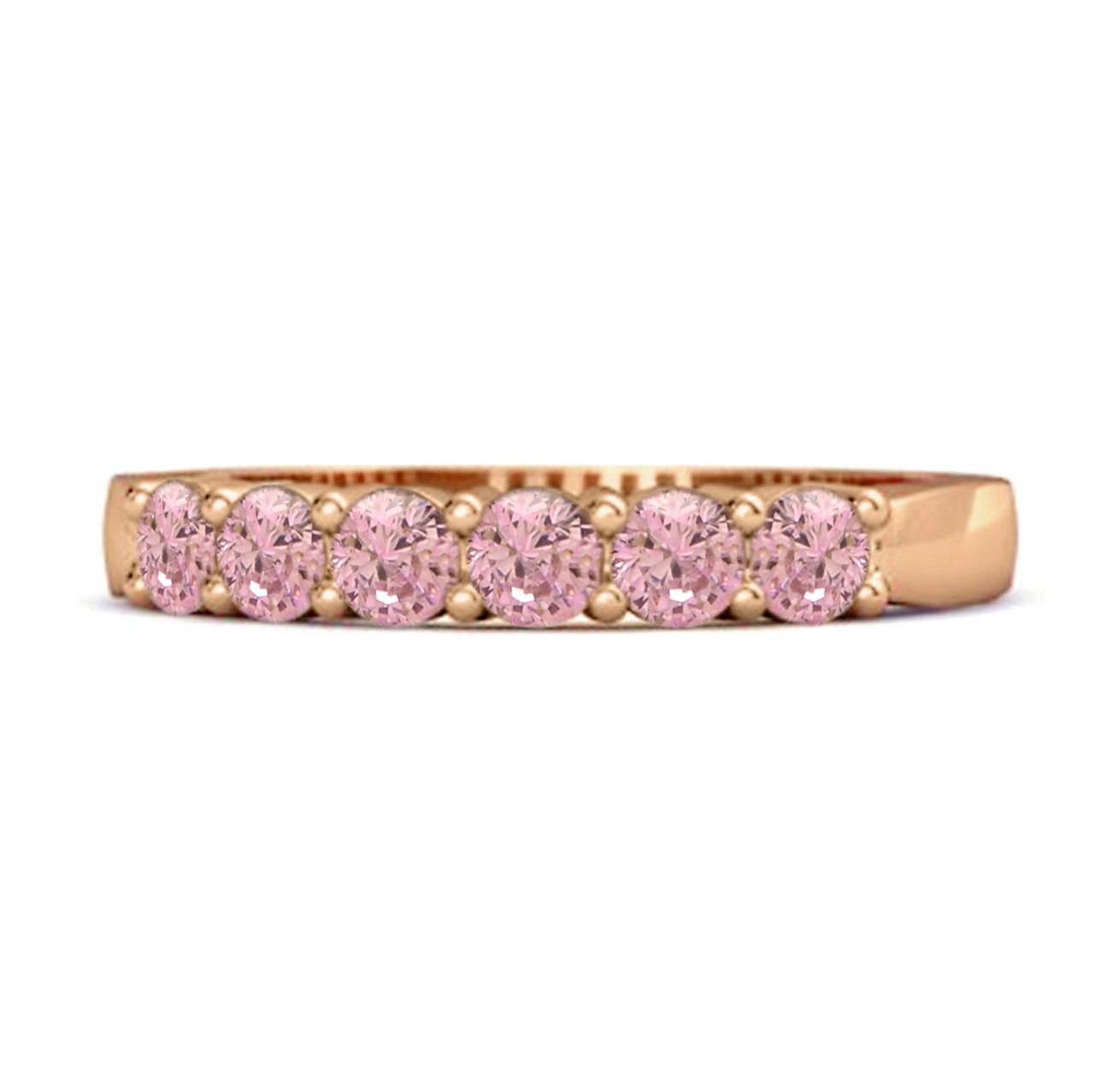 Pink CZ Half Eternity Band Women Wedding Ring  - 925 Sterling Silver Rose Gold Vermeil 6.5