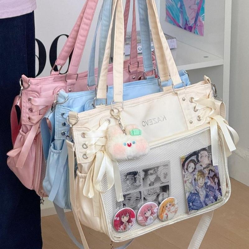 Sac bandoulière style collège avec ruban Grande capacité pour livres de cours Sac de facteur Filles Nœud JK Sac à bandoulière Sac à main