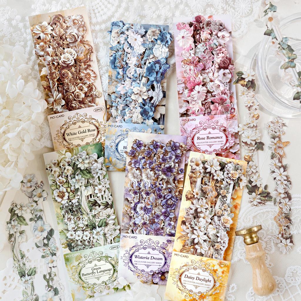 1pc/6pc Encounter the Long Corridor Series Long Strip Flower Frame Handbook DIY Decorative Stickers Student Handbook Materials