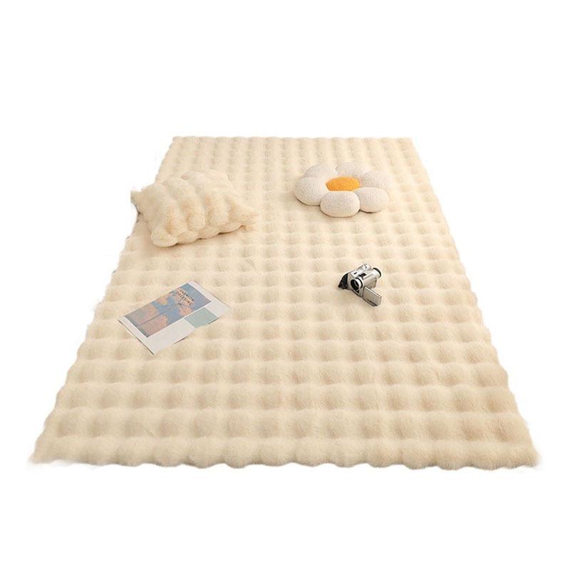 Cream Faux Rabbit Fur Carpet for Living Room, Sofa, Bedroom, or Bedside - Winter Style Rug/Mat