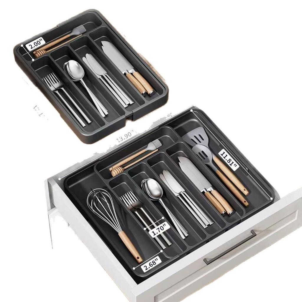 Multifunctional Expandable Silverware Divider Storage Box for Kitchen Drawers