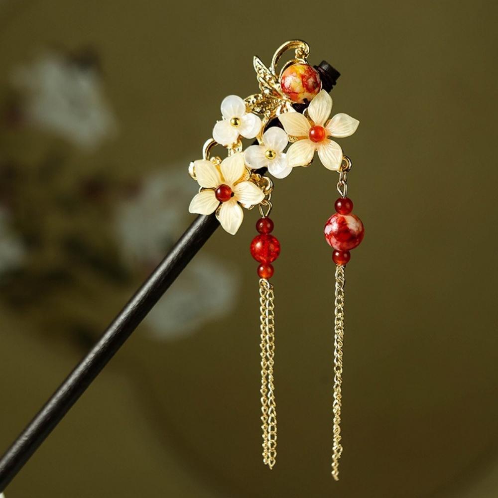 Wood Tassel Step Shaking Hairpin Chopstick Hair Stick Ancient Hair Ornament Pan Headdress Flower Hair Styling Accessories Gifts