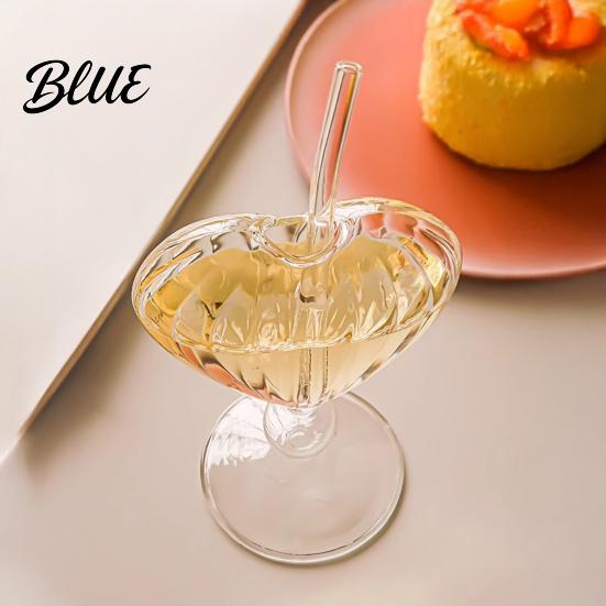 Coppette da Dessert Uniche per la Casa Bicchiere da Cocktail a Forma di Cuore 220ml Calice Trasparente con Cannuccia Elegante Stiloso Bicchieri da Festa per Bevande Fredde Cocktail