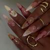 Almond Fake Nails Cute Cherry Gold Bow Broken Diamond Embellishment Finished Product