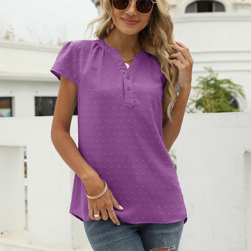 HNXC Damemote Uformelt sommer Ensfarget trykk Kortermet V-hals bluser og skjorter