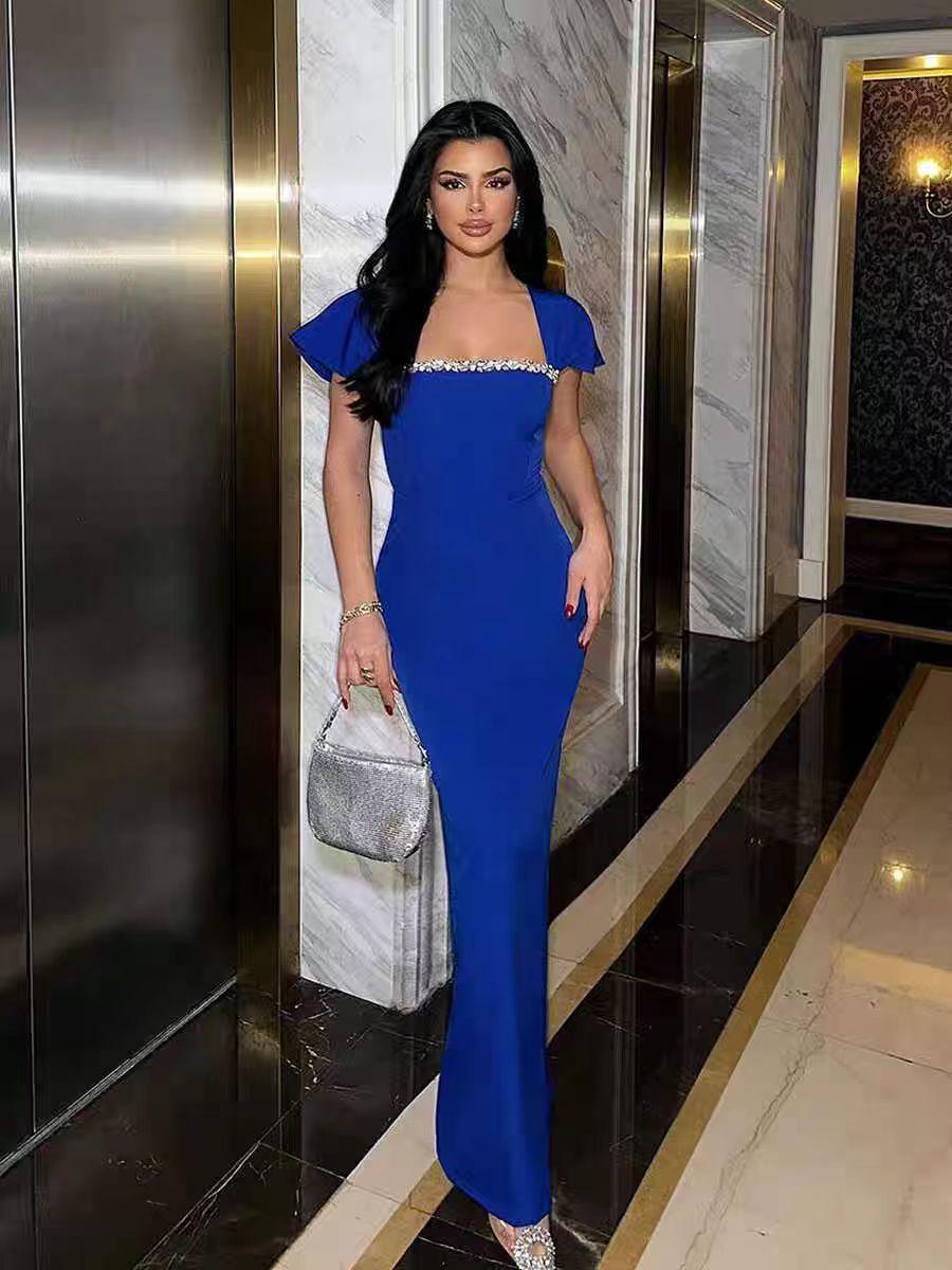 Элегантное облегающее вечернее платье, украшенное стразами M королевский синий