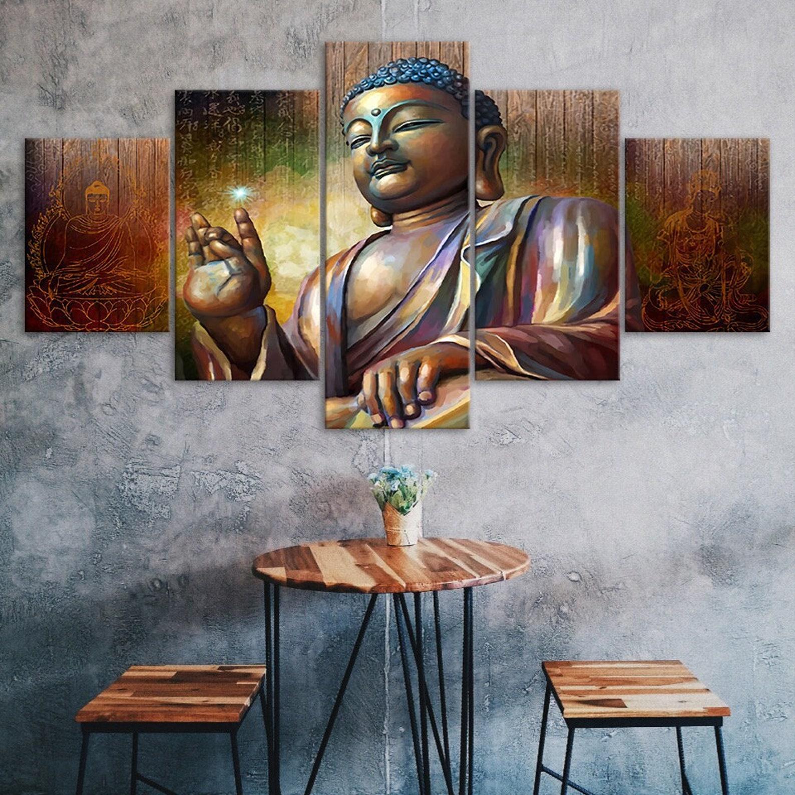 

Buddha Mindfulness Meditation 5 Piece Five Panel Wall Canvas Print Modern Art Poster Picture Home Decor Gift For Him Her 20X35 20X45 20X55CM