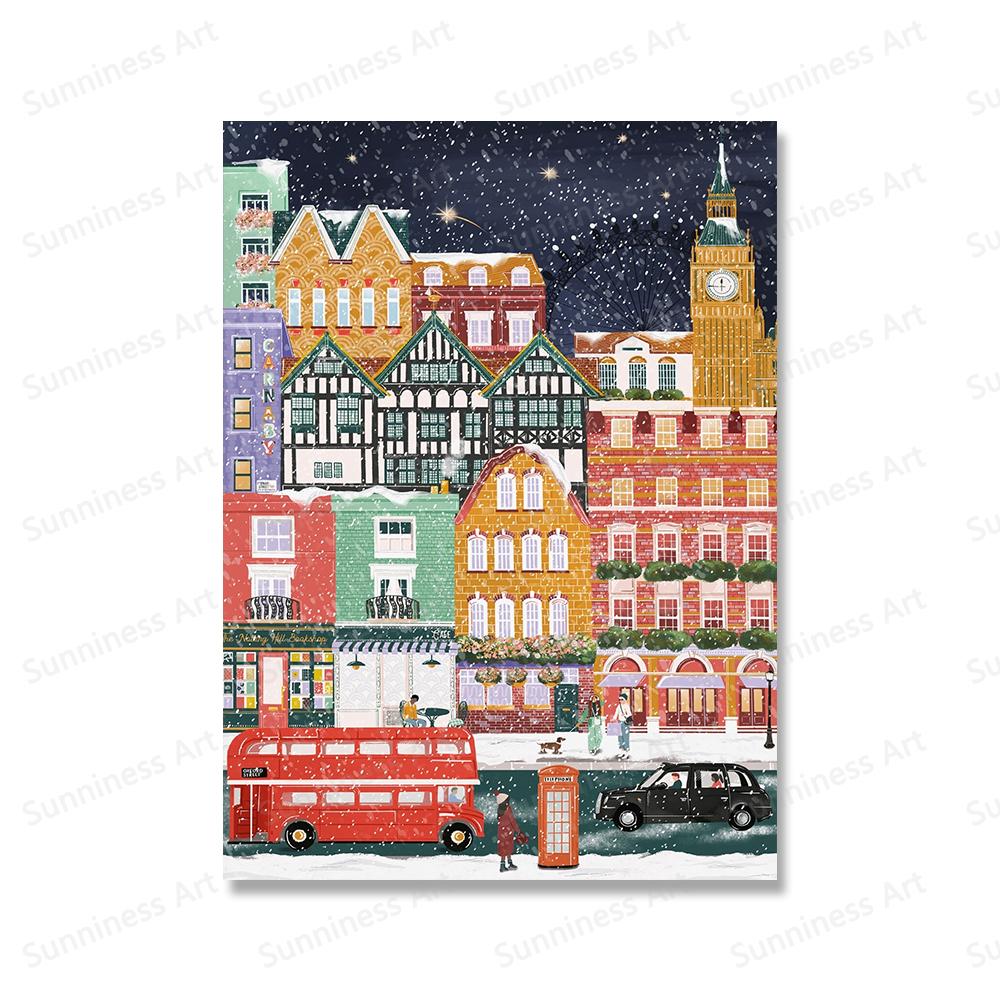 Christmas Gift Travel London Paris Prague Wall Art Canvas Painting Holiday Cottage Posters and Prints for Living Room Home Decor
