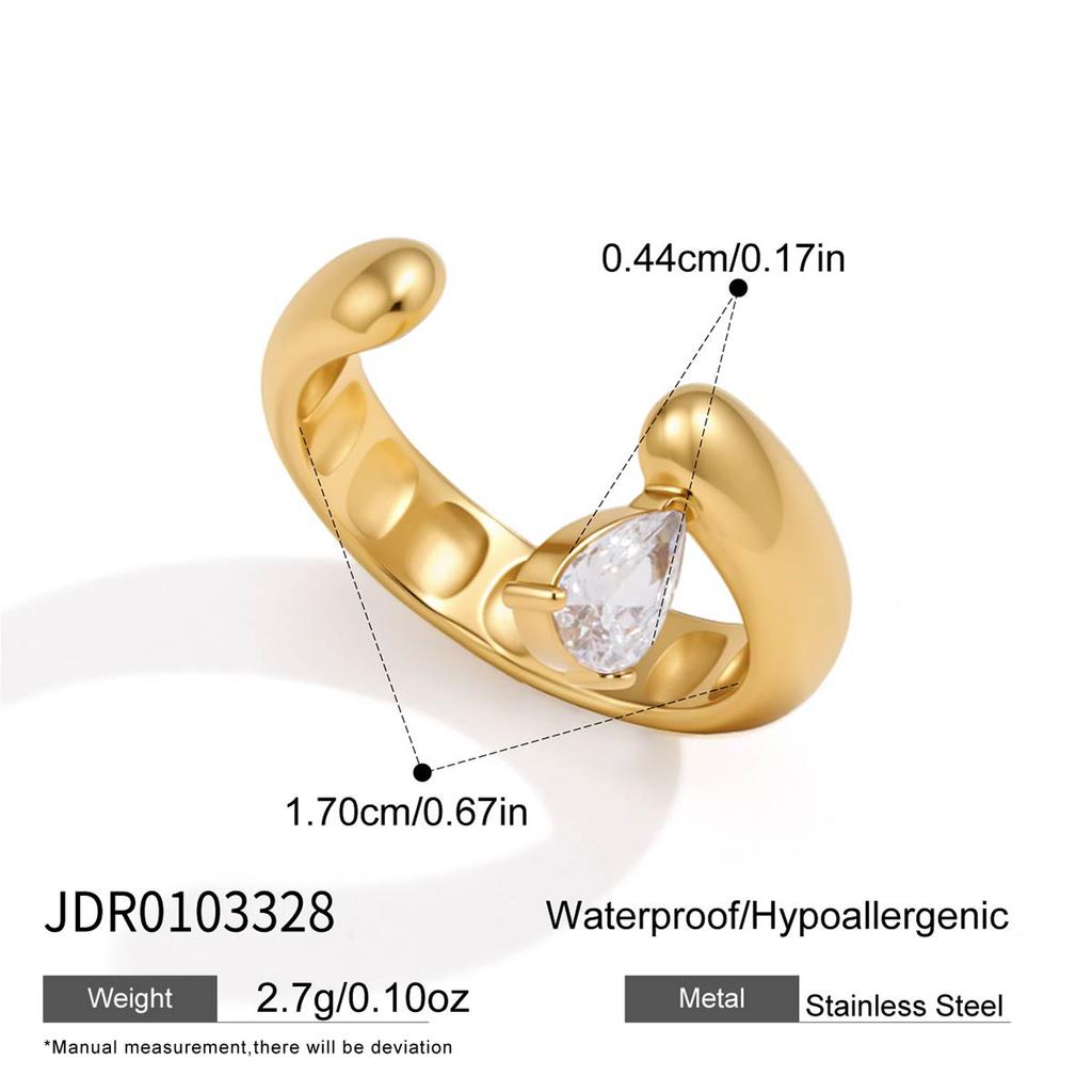 Youthway Trendy 18K Gold PVD Plated Zircon Open Rings For Women New Chunky Stainless Steel Waterproof Ring Jewelry Gifts