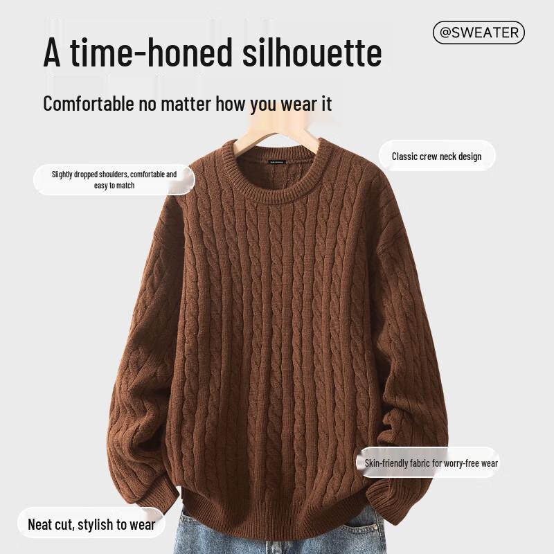 Mark Fairwhale Men's Cable Knit Round Neck Sweater