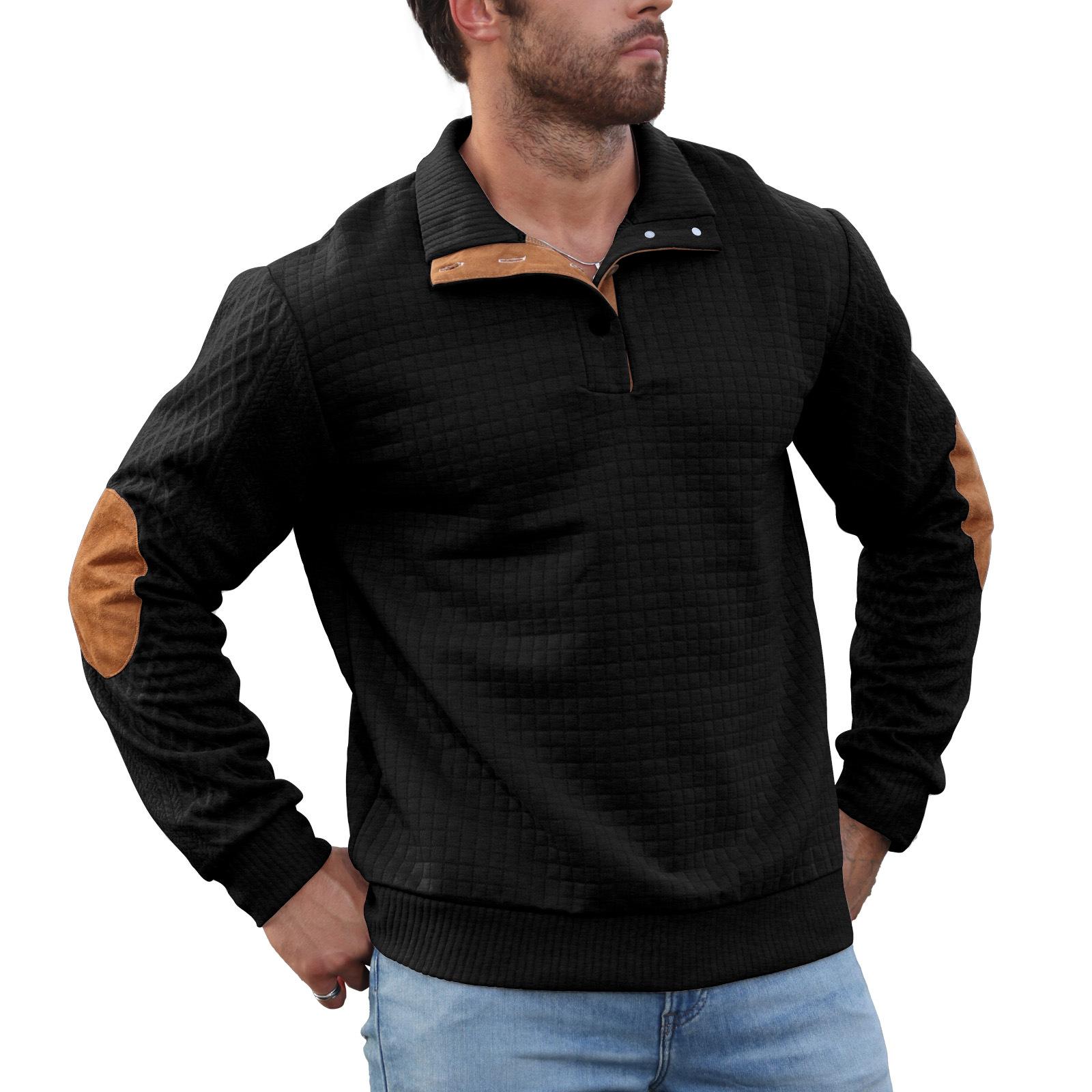 Men S Small Plaid Jacquard Turn Down Collar Long Sleeve Casual Sweatshirt Outerwear S чёрный