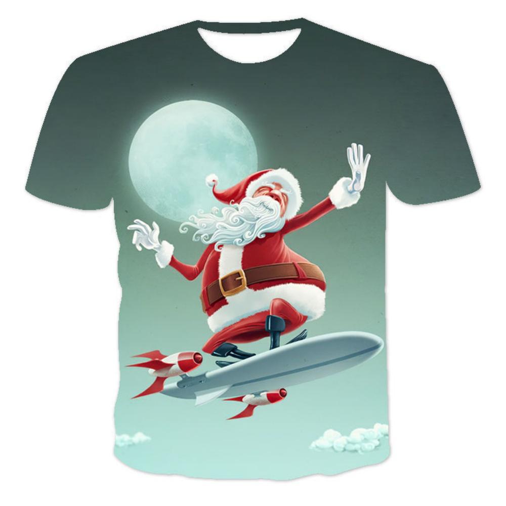 Santa Claus Children's T-Shirt Cute Christmas Print Short Sleeves Tees O-Neck Casual Children's Tops Holiday Children's Clothing