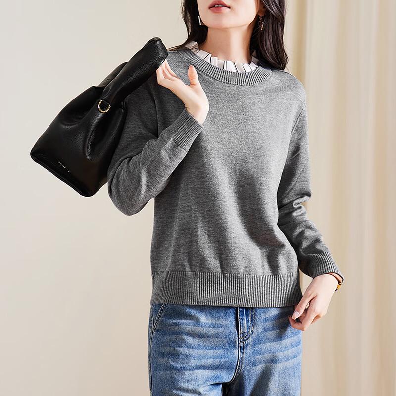 SOFSIL Women s Round Neck Knitted Sweater with Lace Collar M