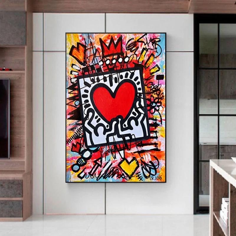 Pop Graffiti Art Heart Canvas Painting Abstract Street Art Posters and Prints Wall Art Picture for LivingRoom Home Decor No Frame
