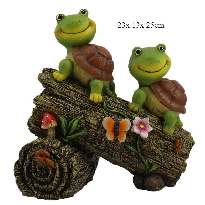Two Turtles Standing on A Tree Stump Resin Crafts Display Outdoor Animal Solar Lighting Decorations Gothic Home Decor Statue